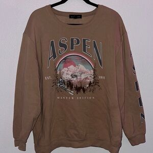 Brown Crewneck Sweater with Graphic Design